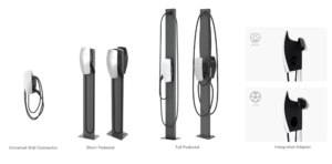 Tesla EV charging hardware lineup Universal Wall Connector Short Pedestal Tall Pedestal and Integrated Adapter